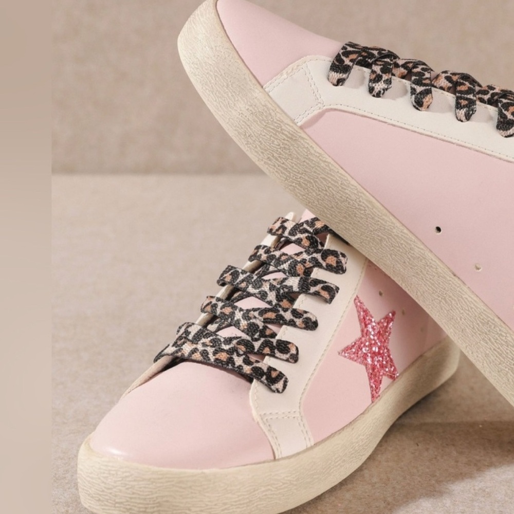 Mi.iM Pink Sneakers with Glitter Star and Animal Print Laces